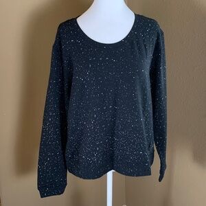 Laila Ali NWT Black Speckled Sweatshirt‎ Pullover White Flecks Galaxy Print Sz M